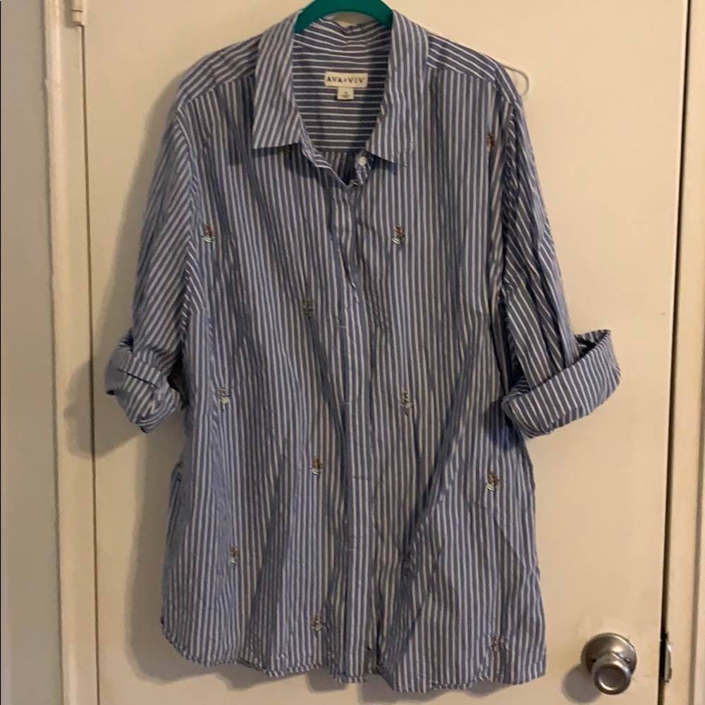 Ava & Viv Embroidered Button Down Blouse 🌷